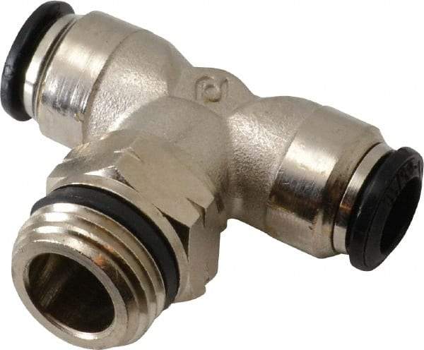 Alpha Technologies - 8mm Outside Diam, 3/8 Universal, Nickel Plated Brass Push-to-Connect Tube Male Swivel Branch Tee - 250 Max psi, Tube to Universal Thread Connection, Buna O-Ring - Americas Industrial Supply