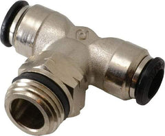 Alpha Technologies - 8mm Outside Diam, 3/8 Universal, Nickel Plated Brass Push-to-Connect Tube Male Swivel Branch Tee - 250 Max psi, Tube to Universal Thread Connection, Buna O-Ring - Americas Industrial Supply