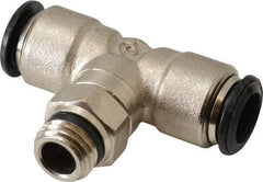 Alpha Technologies - 10mm Outside Diam, 1/4 Universal, Nickel Plated Brass Push-to-Connect Tube Male Swivel Branch Tee - 250 Max psi, Tube to Universal Thread Connection, Buna O-Ring - Americas Industrial Supply