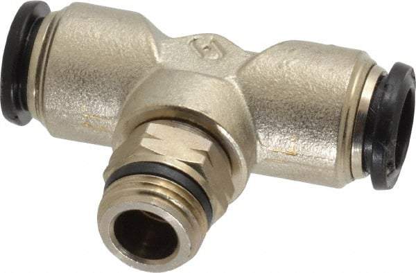 Alpha Technologies - 12mm Outside Diam, 3/8 Universal, Nickel Plated Brass Push-to-Connect Tube Male Swivel Branch Tee - 250 Max psi, Tube to Universal Thread Connection, Buna O-Ring - Americas Industrial Supply