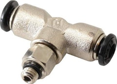 Alpha Technologies - 4mm Outside Diam, M5 Metric, Nickel Plated Brass Push-to-Connect Tube Male Swivel Branch Tee - 250 Max psi, Tube to Metric Thread Connection, Buna O-Ring - Americas Industrial Supply