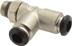 Alpha Technologies - 6mm Outside Diam, 1/8 Universal, Nickel Plated Brass Push-to-Connect Tube Male Swivel Run Tee - 250 Max psi, Tube to Universal Thread Connection, Buna O-Ring - Americas Industrial Supply