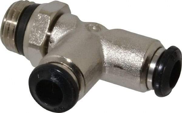 Alpha Technologies - 6mm Outside Diam, 1/4 Universal, Nickel Plated Brass Push-to-Connect Tube Male Swivel Run Tee - 250 Max psi, Tube to Universal Thread Connection, Buna O-Ring - Americas Industrial Supply