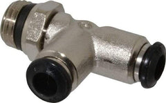 Alpha Technologies - 6mm Outside Diam, 1/4 Universal, Nickel Plated Brass Push-to-Connect Tube Male Swivel Run Tee - 250 Max psi, Tube to Universal Thread Connection, Buna O-Ring - Americas Industrial Supply