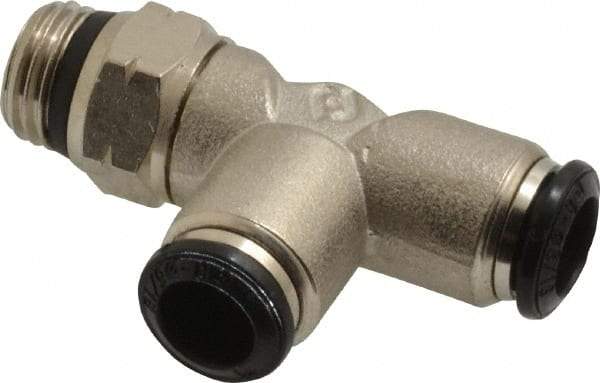 Alpha Technologies - 8mm Outside Diam, 1/4 Universal, Nickel Plated Brass Push-to-Connect Tube Male Swivel Run Tee - 250 Max psi, Tube to Universal Thread Connection, Buna O-Ring - Americas Industrial Supply