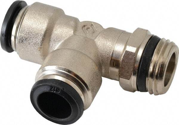 Alpha Technologies - 12mm Outside Diam, 1/2 Universal, Nickel Plated Brass Push-to-Connect Tube Male Swivel Run Tee - 250 Max psi, Tube to Universal Thread Connection, Buna O-Ring - Americas Industrial Supply