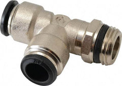 Alpha Technologies - 12mm Outside Diam, 1/2 Universal, Nickel Plated Brass Push-to-Connect Tube Male Swivel Run Tee - 250 Max psi, Tube to Universal Thread Connection, Buna O-Ring - Americas Industrial Supply