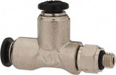 Alpha Technologies - 4mm Outside Diam, M5 Metric, Nickel Plated Brass Push-to-Connect Tube Male Swivel Run Tee - 250 Max psi, Tube to Metric Thread Connection, Buna O-Ring - Americas Industrial Supply