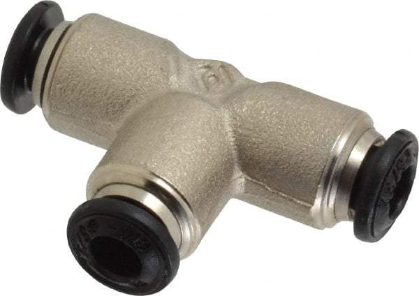 Alpha Technologies - 4mm Outside Diam, Nickel Plated Brass Push-to-Connect Tube Union Tee - 250 Max psi, Tube to Tube Connection, Buna O-Ring - Americas Industrial Supply