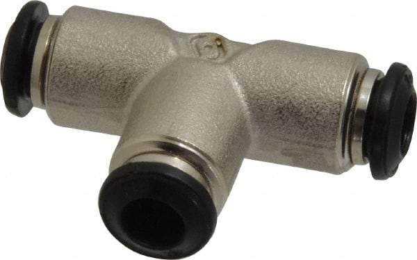 Alpha Technologies - 6mm Outside Diam, Nickel Plated Brass Push-to-Connect Tube Union Tee - 250 Max psi, Tube to Tube Connection, Buna O-Ring - Americas Industrial Supply