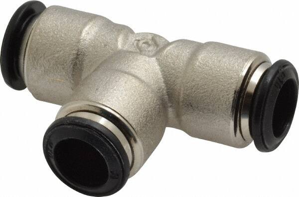 Alpha Technologies - 10mm Outside Diam, Nickel Plated Brass Push-to-Connect Tube Union Tee - 250 Max psi, Tube to Tube Connection, Buna O-Ring - Americas Industrial Supply
