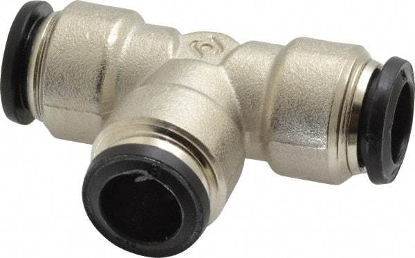 Alpha Technologies - 12mm Outside Diam, Nickel Plated Brass Push-to-Connect Tube Union Tee - 250 Max psi, Tube to Tube Connection, Buna O-Ring - Americas Industrial Supply
