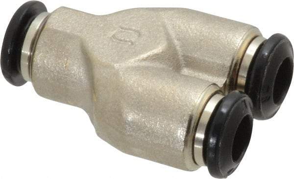 Alpha Technologies - 6mm Outside Diam, Nickel Plated Brass Push-to-Connect Tube Union Y - 250 Max psi, Tube to Tube Connection, Buna O-Ring - Americas Industrial Supply