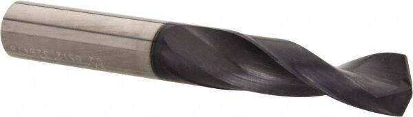 Accupro - 1/2" 140° Solid Carbide Jobber Drill - AlTiN Finish, Right Hand Cut, Spiral Flute, Straight Shank, 4" OAL, Notched Point - Americas Industrial Supply