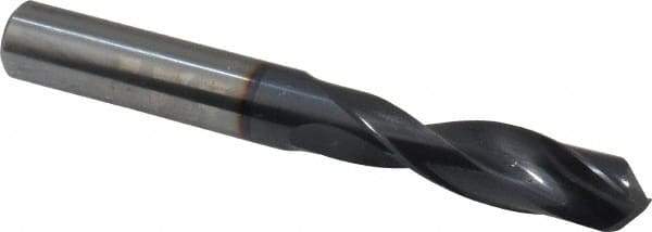 Accupro - 12mm 140° Solid Carbide Jobber Drill - AlTiN Finish, Right Hand Cut, Spiral Flute, Straight Shank, 100mm OAL, Notched Point - Americas Industrial Supply