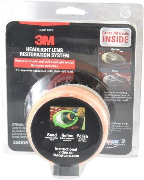 3M - 3 Piece Automotive Headlight Lens Restoration System Kit - Sanding Discs, Polishing Pad, Compound - Americas Industrial Supply