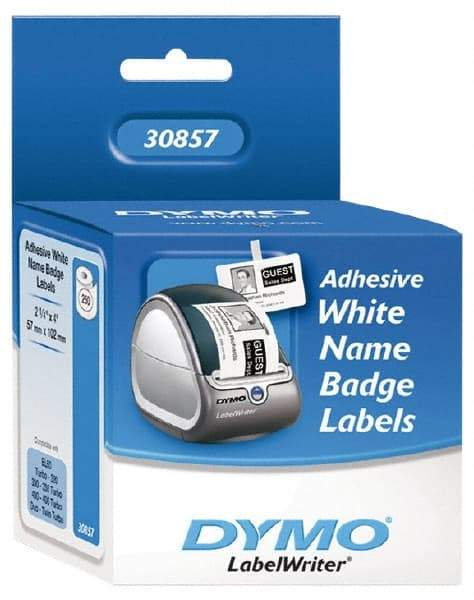 Dymo - 4" Long, White Die Cut Paper with Semi Perm. Adhesive Name Badge Labels - For DYMO LabelWriter Printers - Americas Industrial Supply