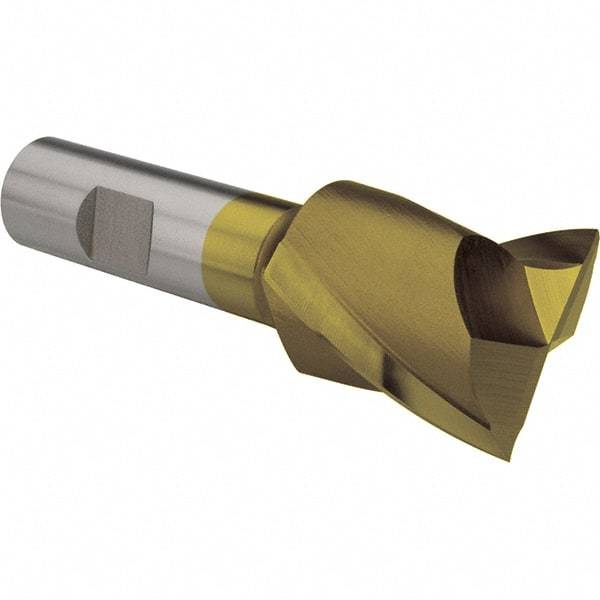 Interstate - 1-1/2", 1-5/8" LOC, 3/4" Shank Diam, 3-7/8" OAL, 2 Flute, High Speed Steel Square End Mill - Single End, TiN Finish, Spiral Flute, 30° Helix, Centercutting, Right Hand Cut, Right Hand Flute - Americas Industrial Supply