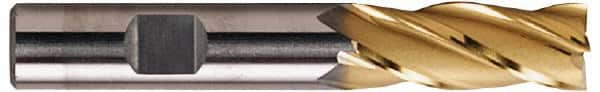 Interstate - 1-3/4", 2" LOC, 3/4" Shank Diam, 4-1/2" OAL, 4 Flute, High Speed Steel Square End Mill - Single End, TiN Finish, Spiral Flute, 30° Helix, Right Hand Cut, Right Hand Flute - Americas Industrial Supply