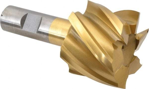 Interstate - 2", 1-1/2" LOC, 3/4" Shank Diam, 3-7/8" OAL, 6 Flute, High Speed Steel Square End Mill - Single End, TiN Finish, Spiral Flute, 30° Helix, Right Hand Cut, Right Hand Flute - Americas Industrial Supply