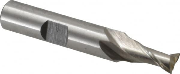 Interstate - 7mm, 9/16" LOC, 3/8" Shank Diam, 2-5/16" OAL, 2 Flute, High Speed Steel Square End Mill - Single End, Uncoated, Spiral Flute, Centercutting, Right Hand Cut, Right Hand Flute - Americas Industrial Supply