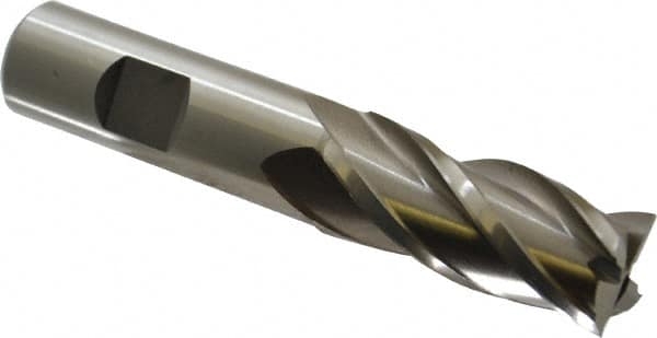Interstate - 20mm, 1-7/8" LOC, 3/4" Shank Diam, 4-1/8" OAL, 4 Flute, High Speed Steel Square End Mill - Single End, Uncoated, Spiral Flute, Centercutting, Right Hand Cut, Right Hand Flute - Americas Industrial Supply