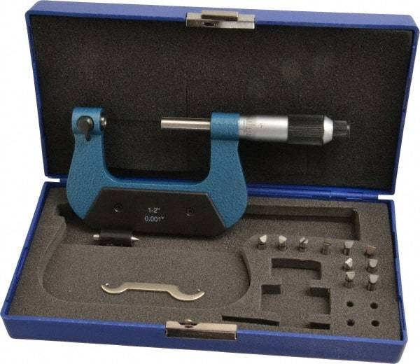 Value Collection - 1 to 2" Range, Mechanical Screw Thread Micrometer - Ratchet-Friction Thimble, 0.001" Graduation - Americas Industrial Supply