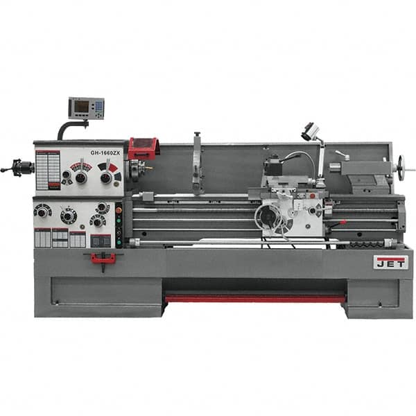 Jet - 16" Swing, 60" Between Centers, 230 Volt, Triple Phase Engine Lathe - 7MT Taper, 7-1/2 hp, 25 to 1,800 RPM, 3-1/8" Bore Diam, 40" Deep x 48" High x 116-1/2" Long - Americas Industrial Supply