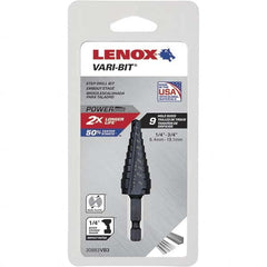 Lenox - 9 Hole Sizes, 1/4 to 3/4" Hole Diam High Speed Steel Split Point Step Drill Bit - Americas Industrial Supply