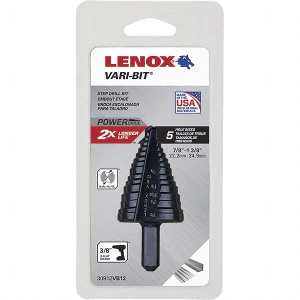 Lenox - 5 Hole Sizes, 7/8 to 1-3/8" Hole Diam High Speed Steel Split Point Step Drill Bit - Americas Industrial Supply
