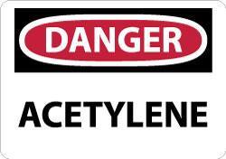 NMC - "Danger - Acetylene", 10" Long x 14" Wide, Pressure-Sensitive Vinyl Safety Sign - Rectangle, 0.004" Thick, Use for Hazardous Materials - Americas Industrial Supply