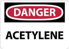 NMC - "Danger - Acetylene", 10" Long x 14" Wide, Pressure-Sensitive Vinyl Safety Sign - Rectangle, 0.004" Thick, Use for Hazardous Materials - Americas Industrial Supply