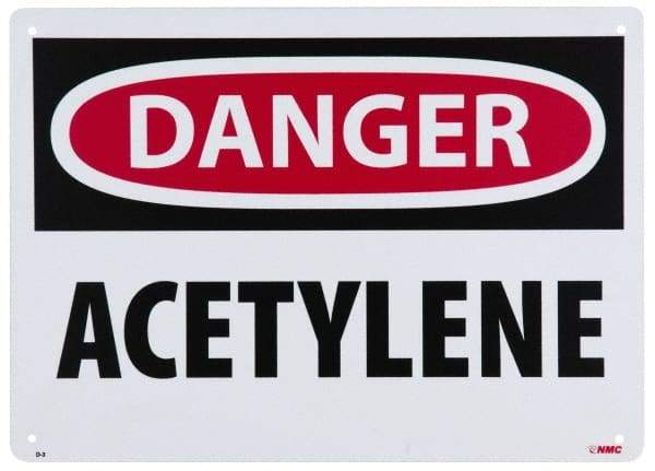 NMC - "Danger - Acetylene", 10" Long x 14" Wide, Rigid Plastic Safety Sign - Rectangle, 0.05" Thick, Use for Hazardous Materials - Americas Industrial Supply