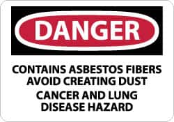 NMC - "Danger - Contains Asbestos Fibers - Avoid Creating Dust - Cancer and Lung Disease Hazard", 10" Long x 14" Wide, Pressure-Sensitive Vinyl Safety Sign - Rectangle, 0.004" Thick, Use for Hazardous Materials - Americas Industrial Supply