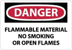 NMC - "Danger - Flammable Material - No Smoking or Open Flames", 10" Long x 14" Wide, Aluminum Safety Sign - Rectangle, 0.04" Thick, Use for Accident Prevention - Americas Industrial Supply