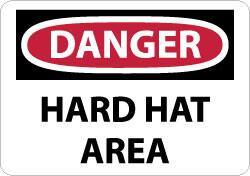 NMC - "Danger - Hard Hat Area", 10" Long x 14" Wide, Pressure-Sensitive Vinyl Safety Sign - Rectangle, 0.004" Thick, Use for Accident Prevention - Americas Industrial Supply