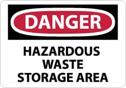 NMC - "Danger - Hazardous Waste Storage Area", 10" Long x 14" Wide, Pressure-Sensitive Vinyl Safety Sign - Rectangle, 0.004" Thick, Use for Security & Admittance - Americas Industrial Supply