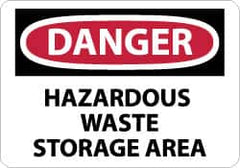 NMC - "Danger - Hazardous Waste Storage Area", 10" Long x 14" Wide, Pressure-Sensitive Vinyl Safety Sign - Rectangle, 0.004" Thick, Use for Security & Admittance - Americas Industrial Supply