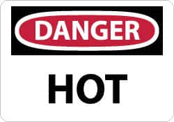 NMC - "Danger - Hot", 10" Long x 14" Wide, Pressure-Sensitive Vinyl Safety Sign - Rectangle, 0.004" Thick, Use for Hazardous Materials - Americas Industrial Supply