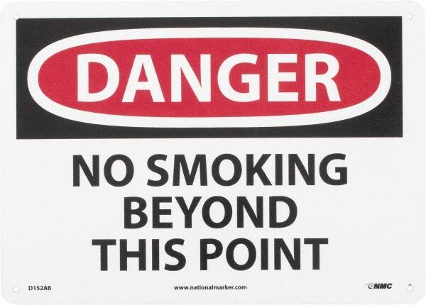 NMC - "Danger - No Smoking Beyond This Point", 10" Long x 14" Wide, Aluminum Safety Sign - Rectangle, 0.04" Thick, Use for Accident Prevention - Americas Industrial Supply