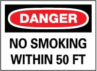 NMC - "Danger - No Smoking Within 50 Feet", 10" Long x 14" Wide, Pressure-Sensitive Vinyl Safety Sign - Rectangle, 0.004" Thick, Use for Accident Prevention - Americas Industrial Supply