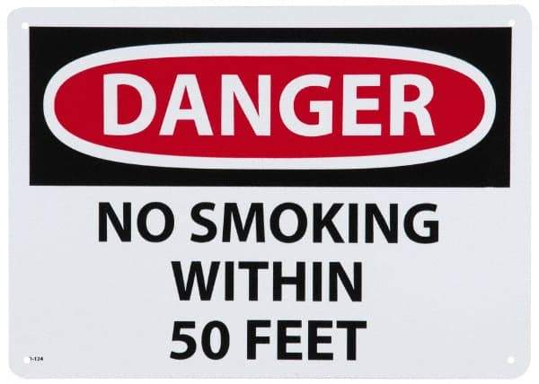 NMC - "Danger - No Smoking Within 50 Feet", 10" Long x 14" Wide, Aluminum Safety Sign - Rectangle, 0.04" Thick, Use for Accident Prevention - Americas Industrial Supply