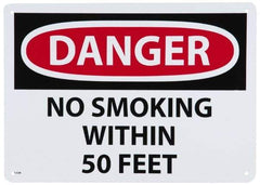 NMC - "Danger - No Smoking Within 50 Feet", 10" Long x 14" Wide, Aluminum Safety Sign - Rectangle, 0.04" Thick, Use for Accident Prevention - Americas Industrial Supply