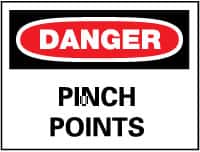 NMC - "Danger - Pinch Points", 10" Long x 14" Wide, Pressure-Sensitive Vinyl Safety Sign - Rectangle, 0.004" Thick, Use for Accident Prevention - Americas Industrial Supply