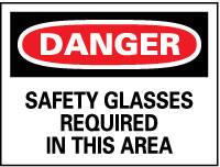 NMC - "Danger - Safety Glasses Required in This Area", 10" Long x 14" Wide, Aluminum Safety Sign - Rectangle, 0.04" Thick, Use for Accident Prevention - Americas Industrial Supply