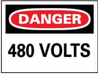 NMC - "Danger - 480 Volts", 10" Long x 14" Wide, Pressure-Sensitive Vinyl Safety Sign - Rectangle, 0.004" Thick, Use for Accident Prevention - Americas Industrial Supply