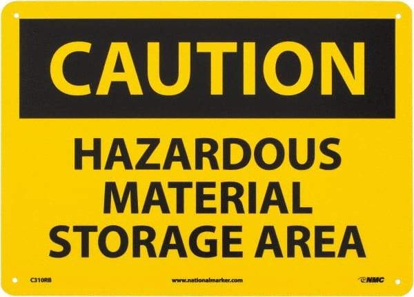 NMC - "Caution - Hazardous Material Storage Area", 10" Long x 14" Wide, Rigid Plastic Safety Sign - Rectangle, 0.05" Thick, Use for Hazardous Materials - Americas Industrial Supply
