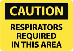 NMC - "Caution - Respirators Required in This Area", 10" Long x 14" Wide, Pressure-Sensitive Vinyl Safety Sign - Rectangle, 0.004" Thick, Use for Accident Prevention - Americas Industrial Supply