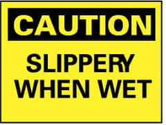 NMC - "Caution - Slippery When Wet", 10" Long x 14" Wide, Pressure-Sensitive Vinyl Safety Sign - Rectangle, 0.004" Thick, Use for Accident Prevention - Americas Industrial Supply