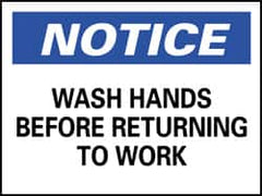 NMC - "Notice - Wash Hands Before Returning to Work", 10" Long x 14" Wide, Rigid Plastic Safety Sign - Rectangle, 0.05" Thick, Use for Restroom, Janitorial & Housekeeping - Americas Industrial Supply